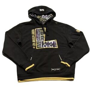 LA Lakers Hoodie Mens L Gold Purple Kente Style Pullover Sweatshirt NBA Fan Gear